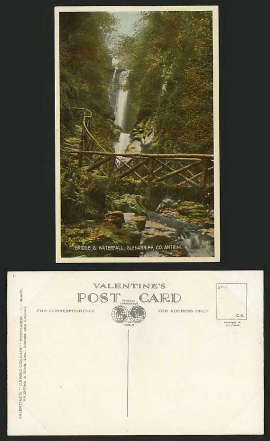 N Ireland Old Color Postcard GLENARIFF Bridge Waterfall