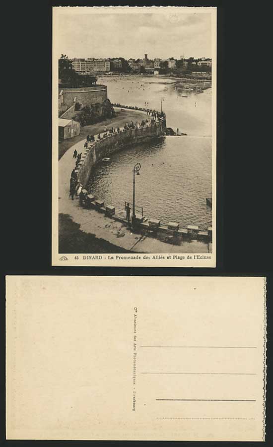 DINARD Old Postcard Promenade des Allies & Ecluse Beach