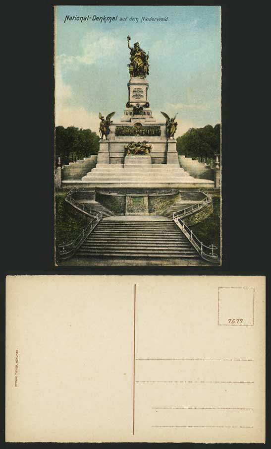 Ruedesheim Old Postcard NIEDERWALD MEMORIAL Statue Step