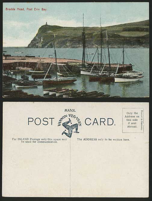 Isle of Man Old Postcard BRADDA HEAD Post Erin Bay Boat