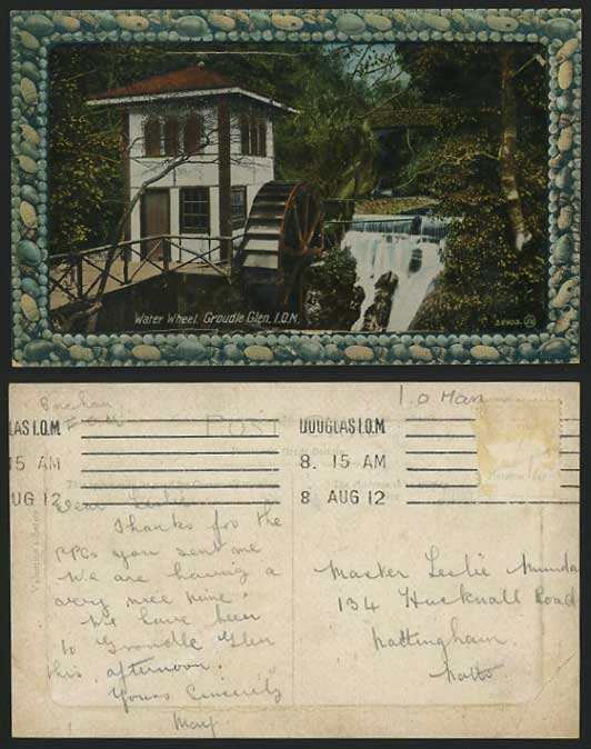 Isle of Man 1912 Old Postcard GROUDLE GLEN Water Wheel