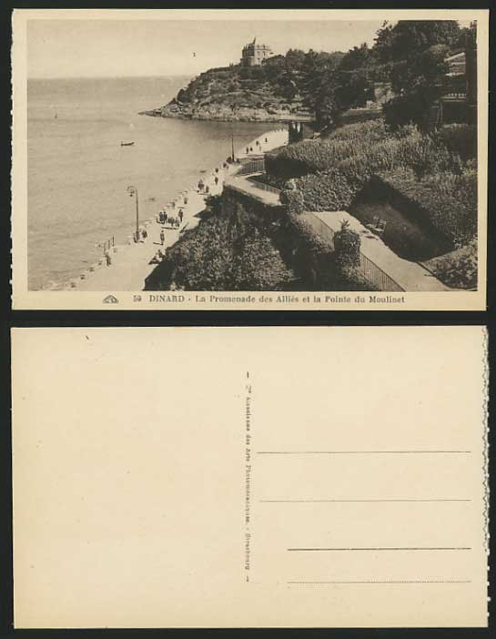 DINARD Old Postcard Promenade des Allies Point Moulinet
