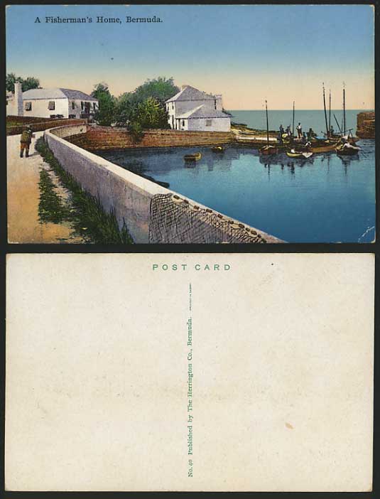BERMUDA Old Colour Postcard A Fisherman's Home & Boats