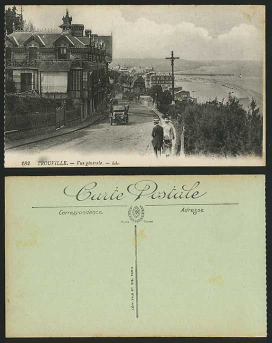 TROUVILLE-SUR-MER Old Postcard Street Scene VINTAGE CAR