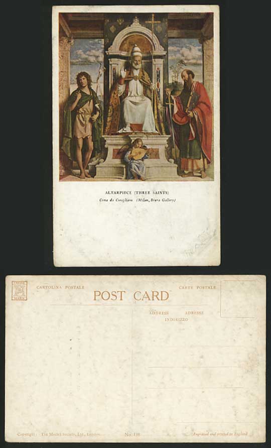 Altarpiece Old ART Postcard THREE SAINTS Milan - Altar