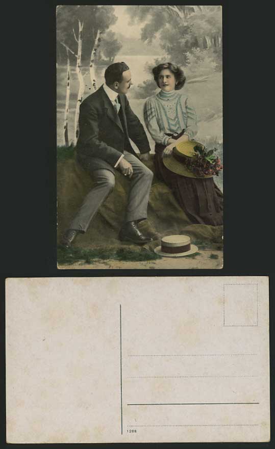 Romance Old Postcard MAN & WOMAN Courtship Glamour Hat