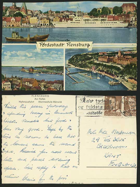 Germany 1959 Old Postcard FLENSBURG Harbour Ships Boats