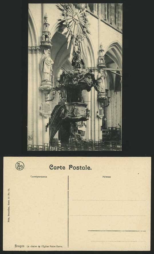 Belgium Old Postcard BRUGES Notre Dame Church - PULPIT