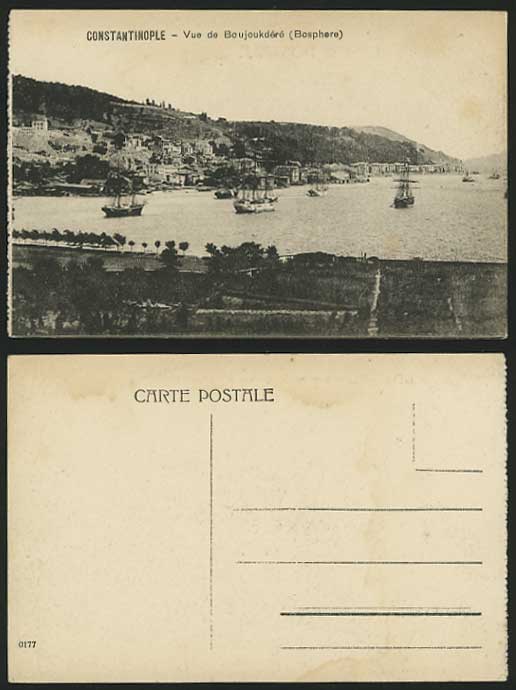 Turkey Old Postcard BOSPORUS Boujoukdere Ships Panorama