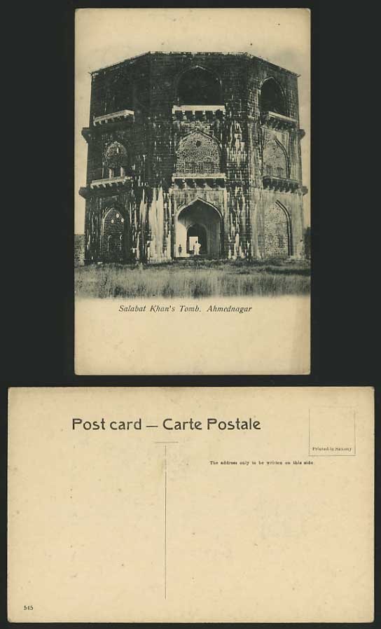 India c1900 Old Postcard Salabat Khan's Tomb Ahmednagar