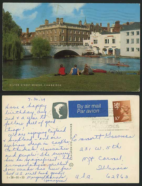 CAMBRIDGE 1979 Postcard Canoe Boat Silver Street Bridge