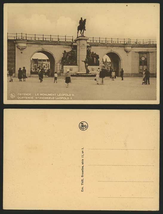 Belgium Old Postcard OSTEND Street, Monument Leopold II