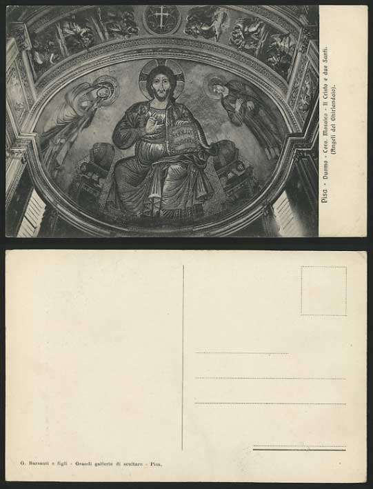 Italy Old Postcard PISA Dome Mosaic, Cristo e due Santi