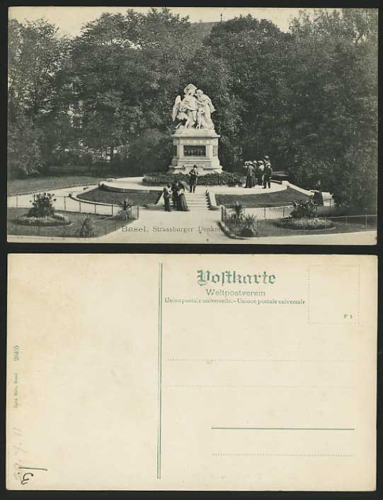 Swiss 1911 Postcard BASEL Strassbourg Memorial Gardens