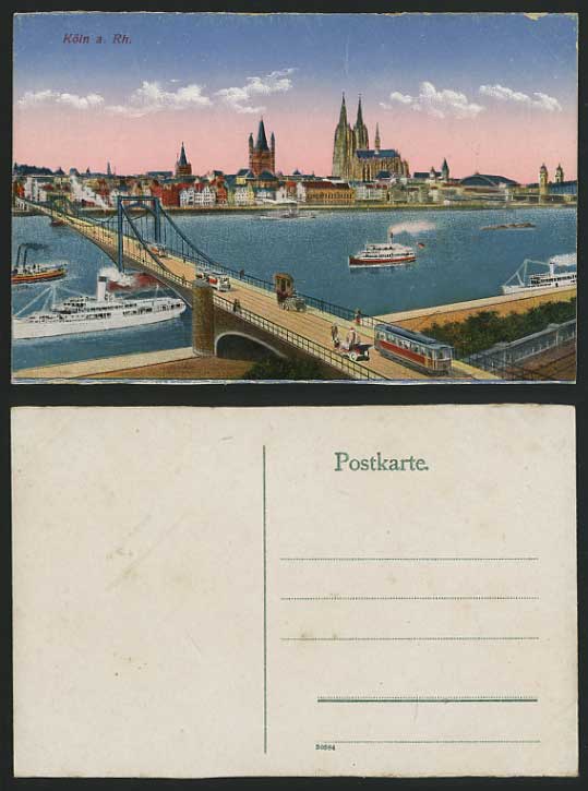 Germany Old Postcard COLOGNE Steam Ships Bridge Tramway