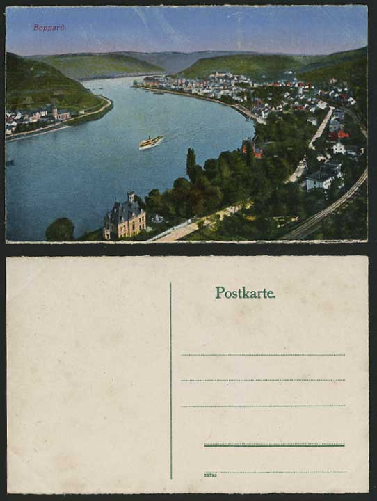 Germany Old Colour Postcard BOPPARD Panorama & Ship