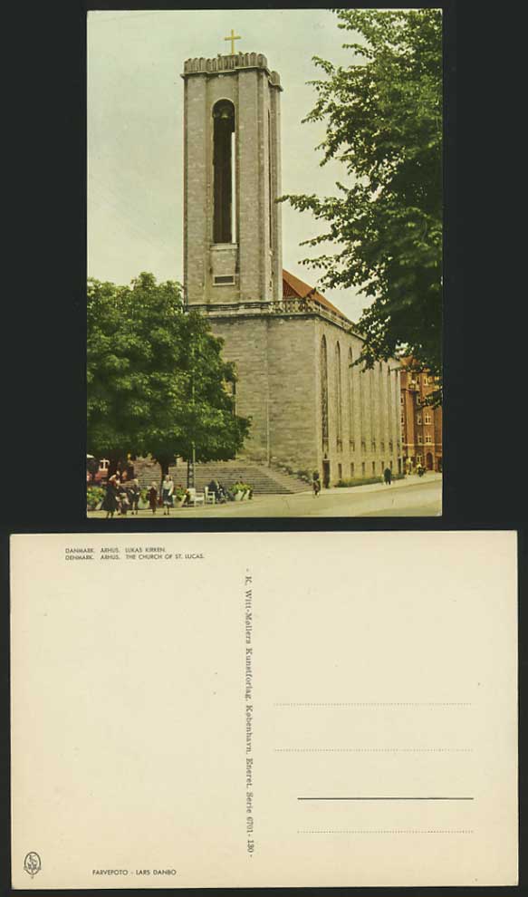 Denmark Old Postcard Street Steps ARHUS Church St Lucas