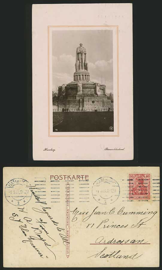 Germany 1911 Old RP Postcard HAMBURG Bismarck Memorial