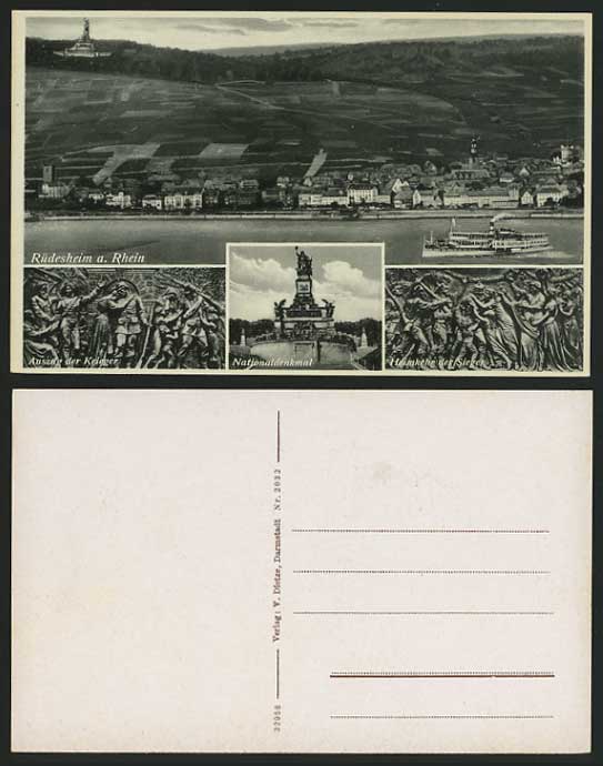 German Old Multiview Postcard RUEDESHEIM Memorial Ferry