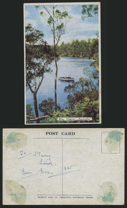 Australia The Blue Haven 1945 Old Colour Postcard Boat