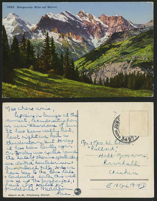 Swiss Old Colour Postcard WENGERNALP Blick auf Muerren