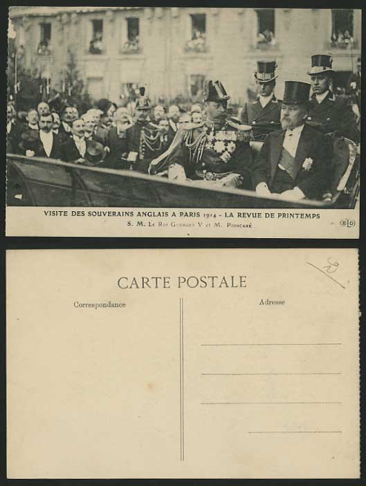 KING GEORGE 5th Visit PARIS 1914 Postcard & M. Poincare