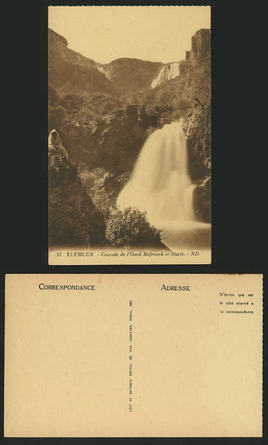 Algeria Old Postcard TLEMCEN Waterfall Cascade de l'Oued Mefrouch et Ourit