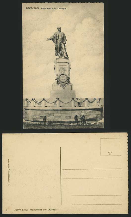 Egypt Old Postcard PORT SAID Monument to F. de Lesseps