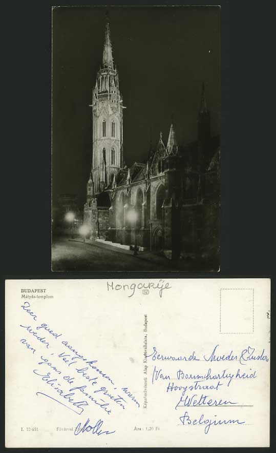 Hungary Old RP Postcard BUDAPEST Matyas-templom - Night