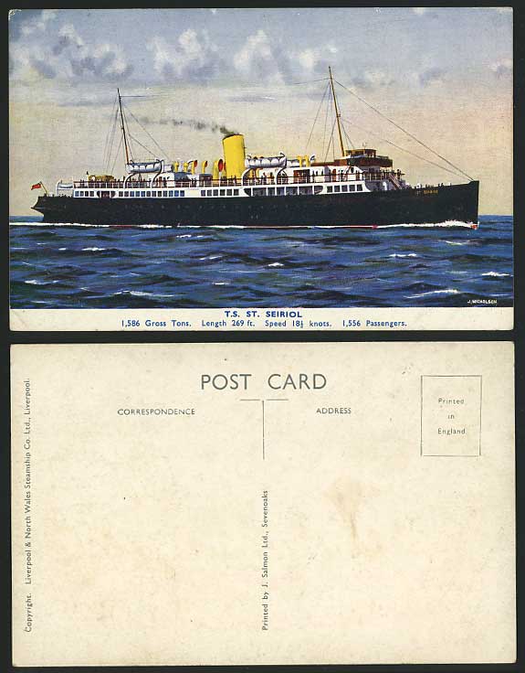 T.S. St. SEIRIOL Steamer Old ART Postcard J. Nicholson