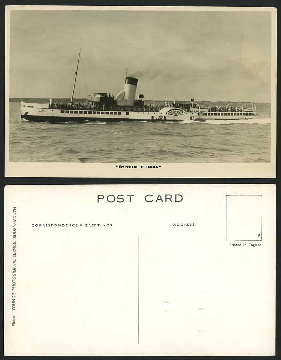 EMPEROR OF INDIA PADDLE STEAMER Old Real Photo Postcard