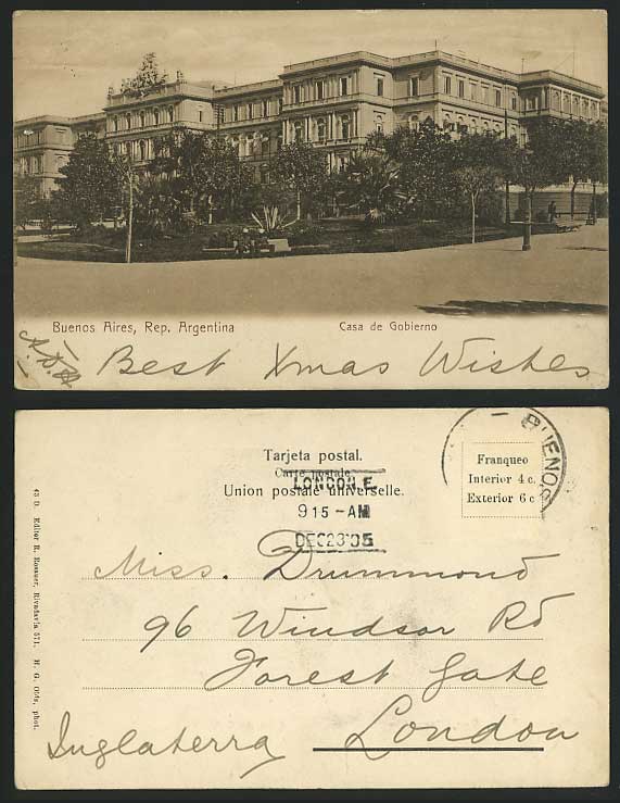 Argentina 1905 Postcard BUENOS AIRES - Casa de Gobierno