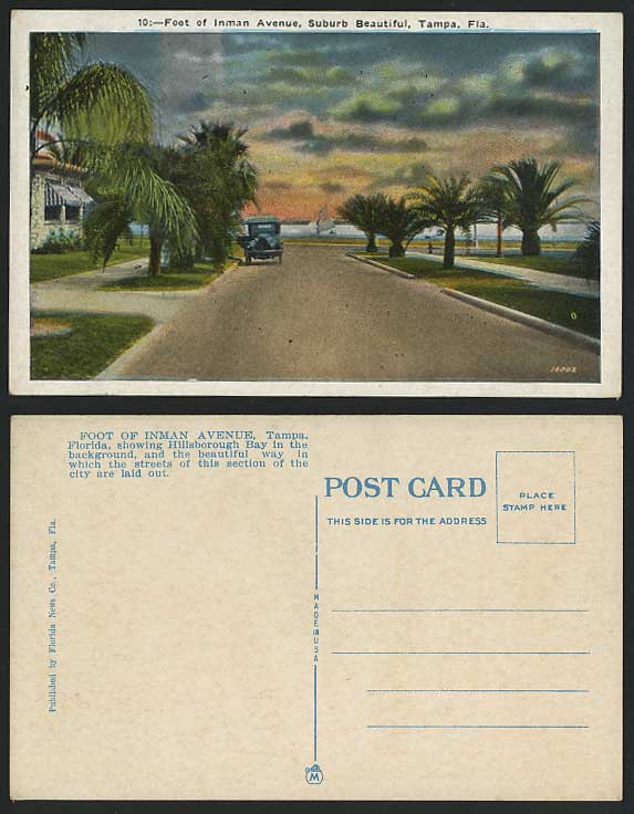 Florida Old Postcard Inman Ave. Hillsborough Bay, Tampa