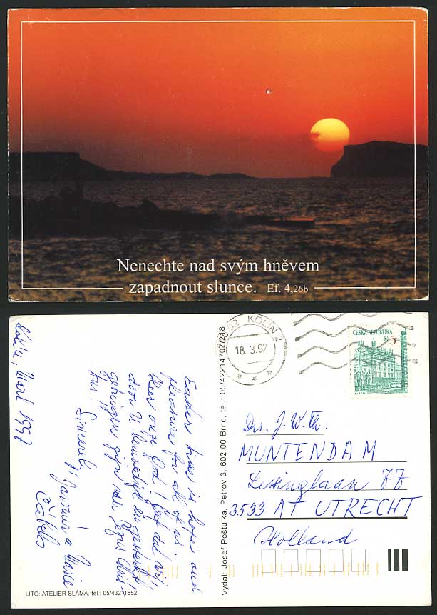 Czech Republic Postcard Nenechte nad svym hnevem Sunset
