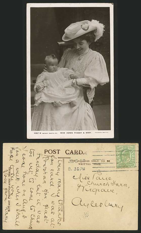 Actress Miss AGNES FRASER & BABY 1907 Old Real Photo Postcard Children Child