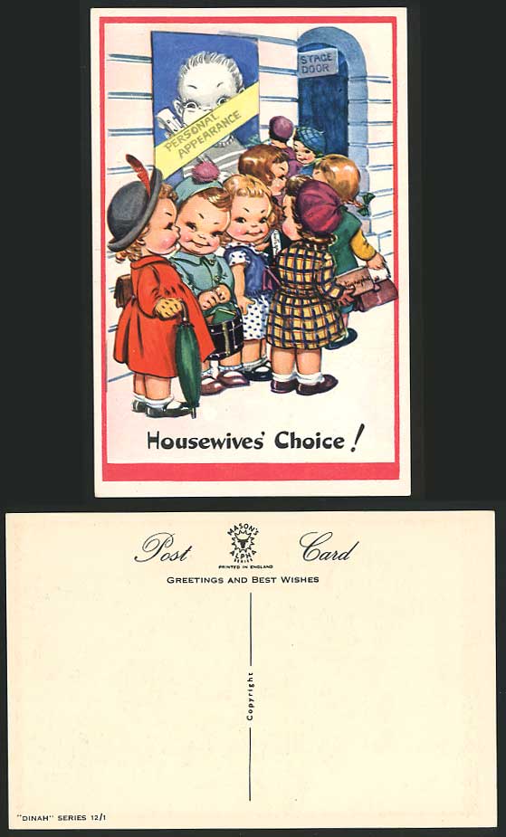 DINAH Artist Signed Old Postcard Stage Door Housewives' Choice Children Girls