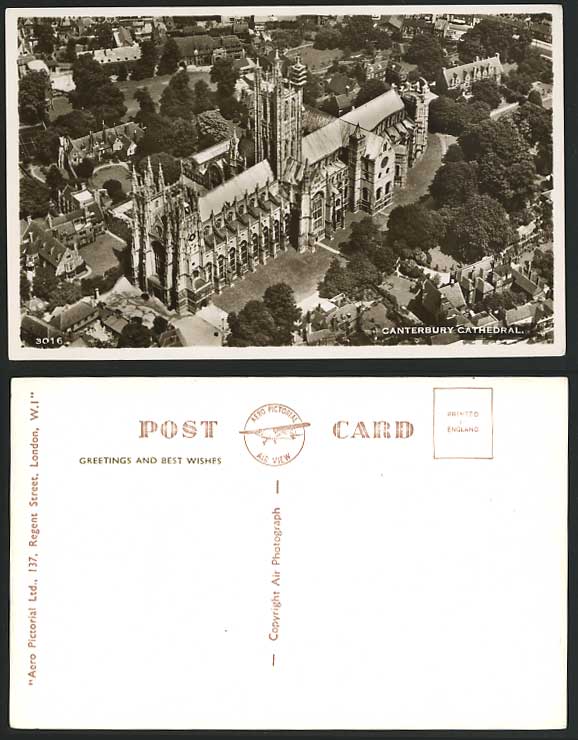 CANTERBURY CATHEDRAL Air Aerial View Old R.P. Postcard