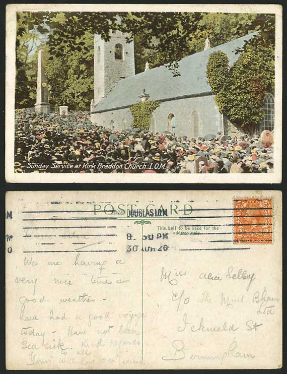 I.O.M. 1920 Old Postcard Sunday Service at Kirk Braddon