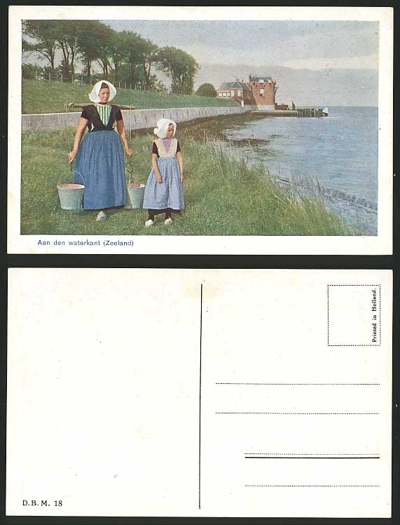 Netherlands Old Colour Postcard Waterkant Woman Little Girl ZEELAND Costumes