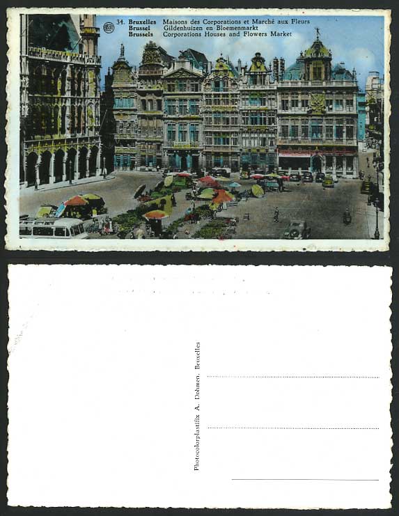 Bruxelles Old Postcard Corporation Houses Flower Market