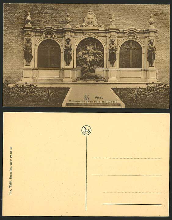 Belgium Old Postcard YPRES Monument Yprois morts Patrie