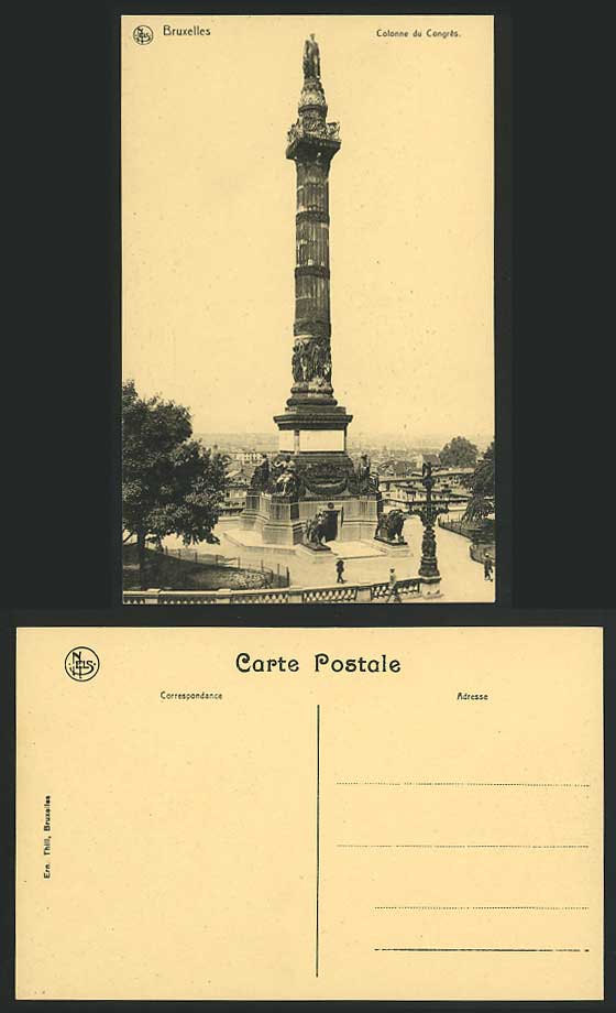 Belgium Old Postcard BRUSSELS Colonne du Congres Statue