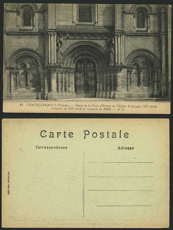 CHATELLERAULT Vienne Old Postcard - Eglise St. Jacques