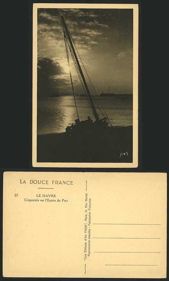 LE HAVRE Old Postcard Crepuscule Entree du Port Harbour