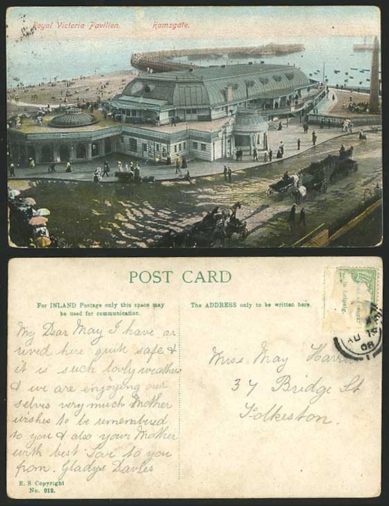 Ramsgate Kent 1908 Old Colour Postcard ROYAL VICTORIA PAVILION