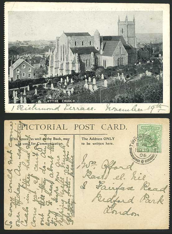 HYTHE CHURCH Churchyard Panorama Kent 1906 Old Postcard