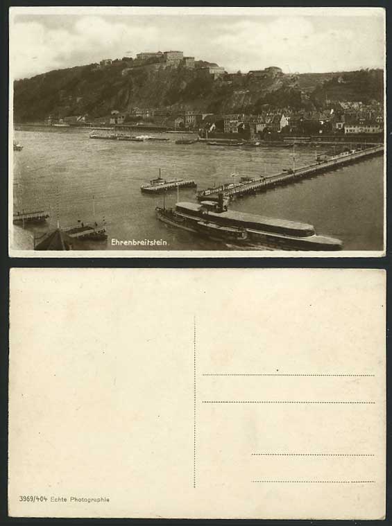 Germany Old Postcard EHRENBREITSTEIN Harbour STEAM SHIP