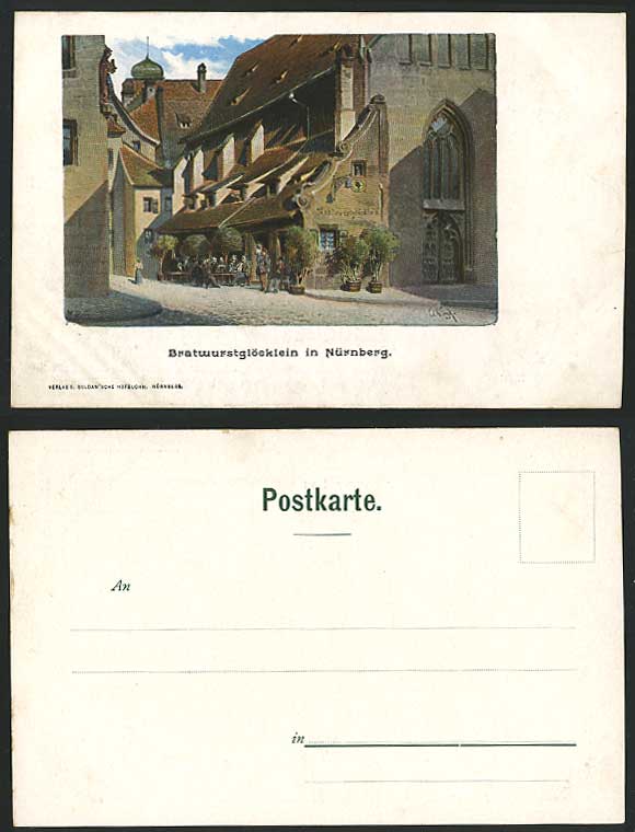 Nuremberg Artist Drawn Old Postcard Bratwurstgloecklein