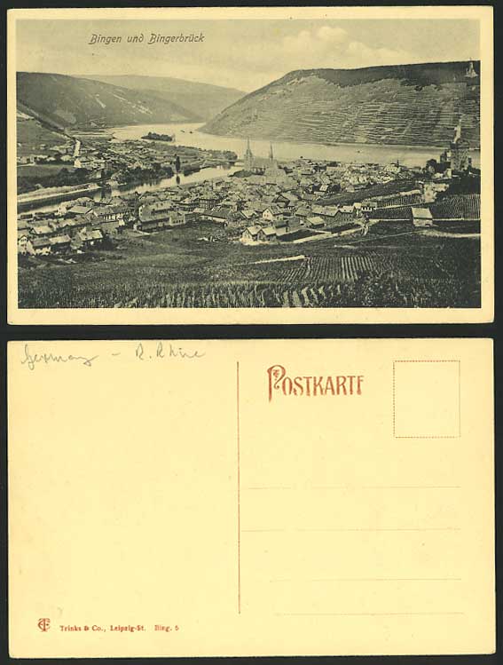 German Old Postcard Bingen Bingerbrueck Bridge Panorama