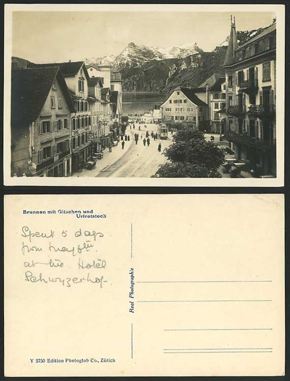 URIROTSTOCK Brunnen Gitschen Old RP Postcard Snowy TRAM